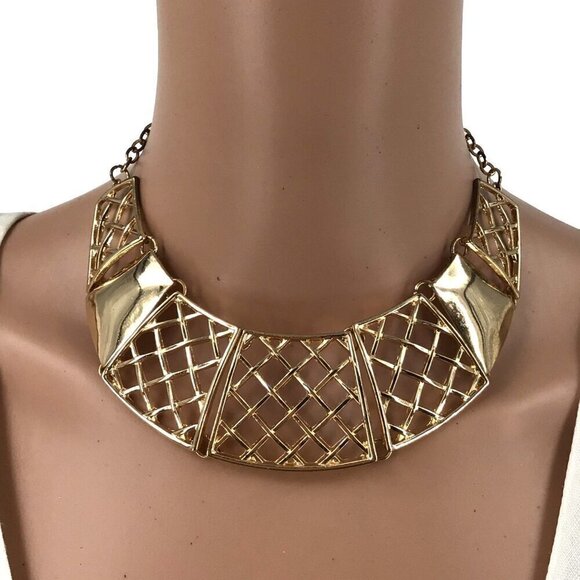 Egyptian style Collar Necklace Gold Tone Adjustable Length Statement - Picture 1 of 3